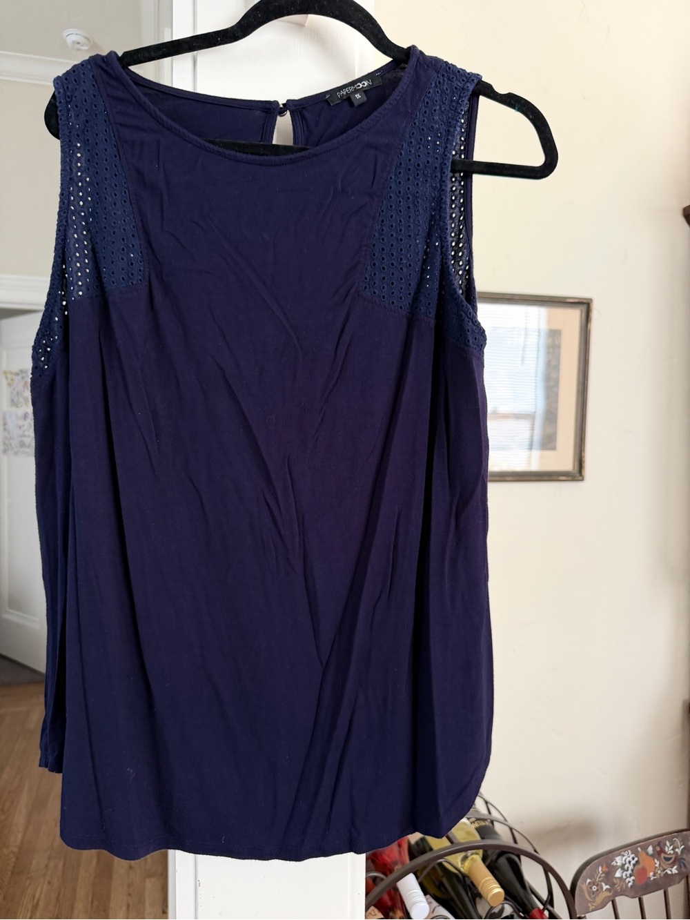 Papermoon Sleeveless Navy Eyelet Shoulder Top